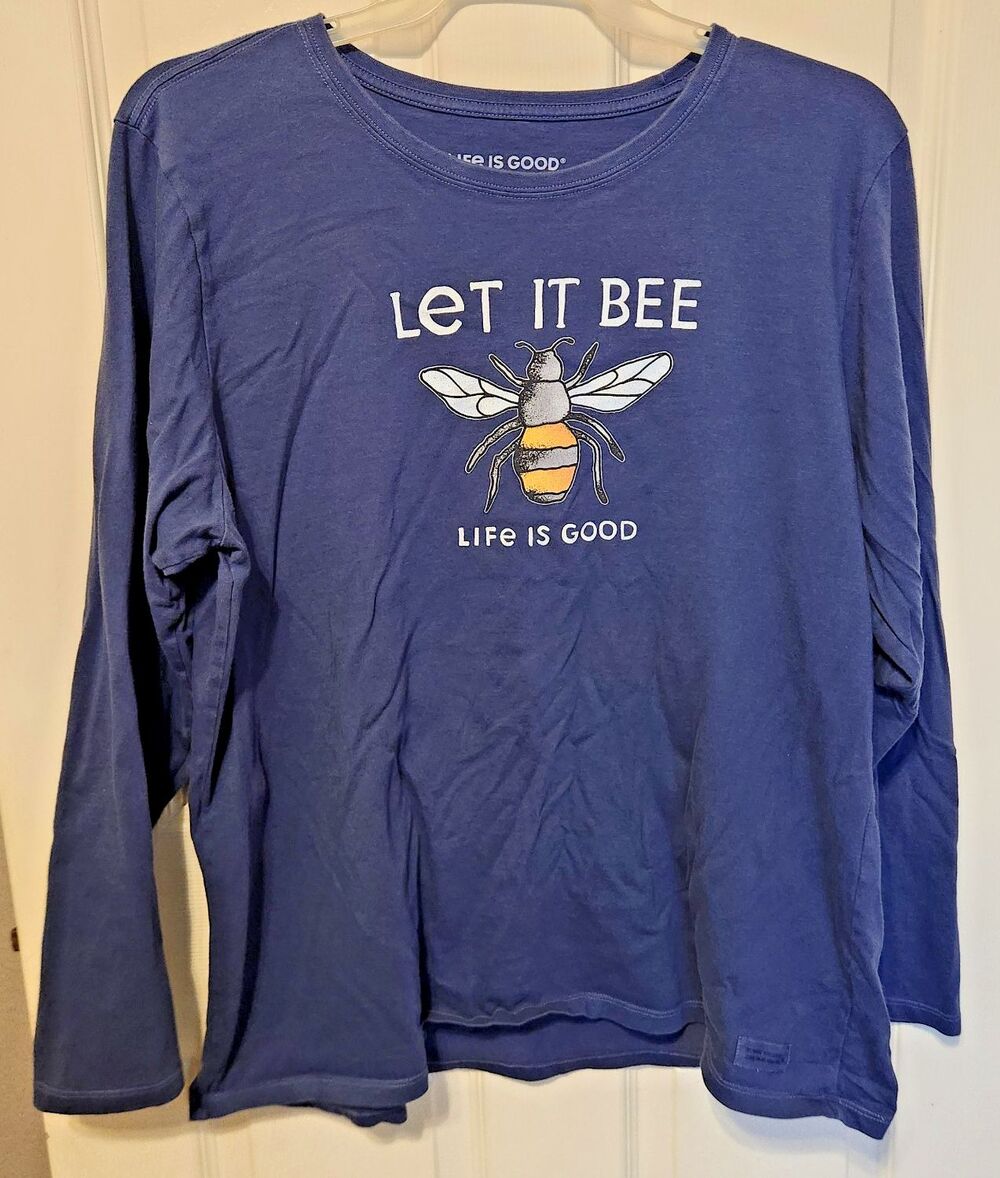 Life Is Good Womens XXL Let It Bee Long Sleeve Crusher Tee Blue Graphic Shirt